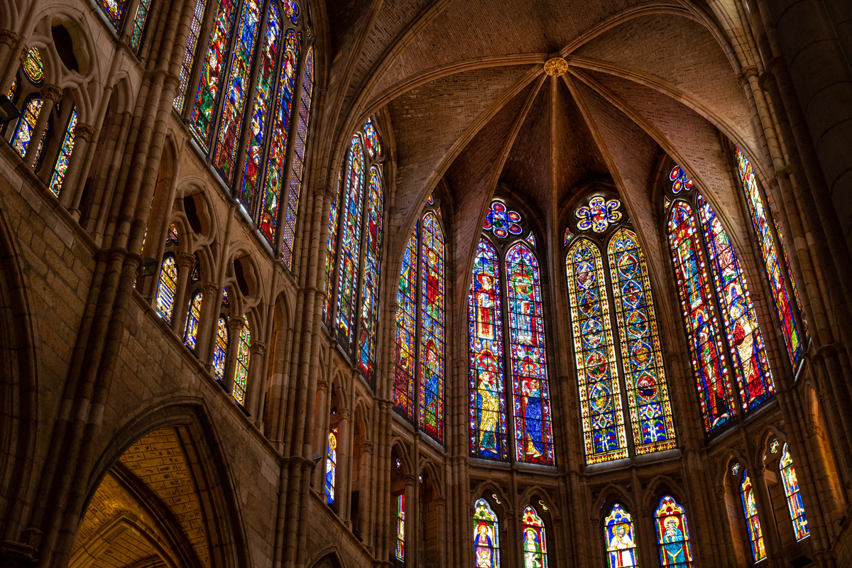 Stained Glass Windows in Ancient Cathedral